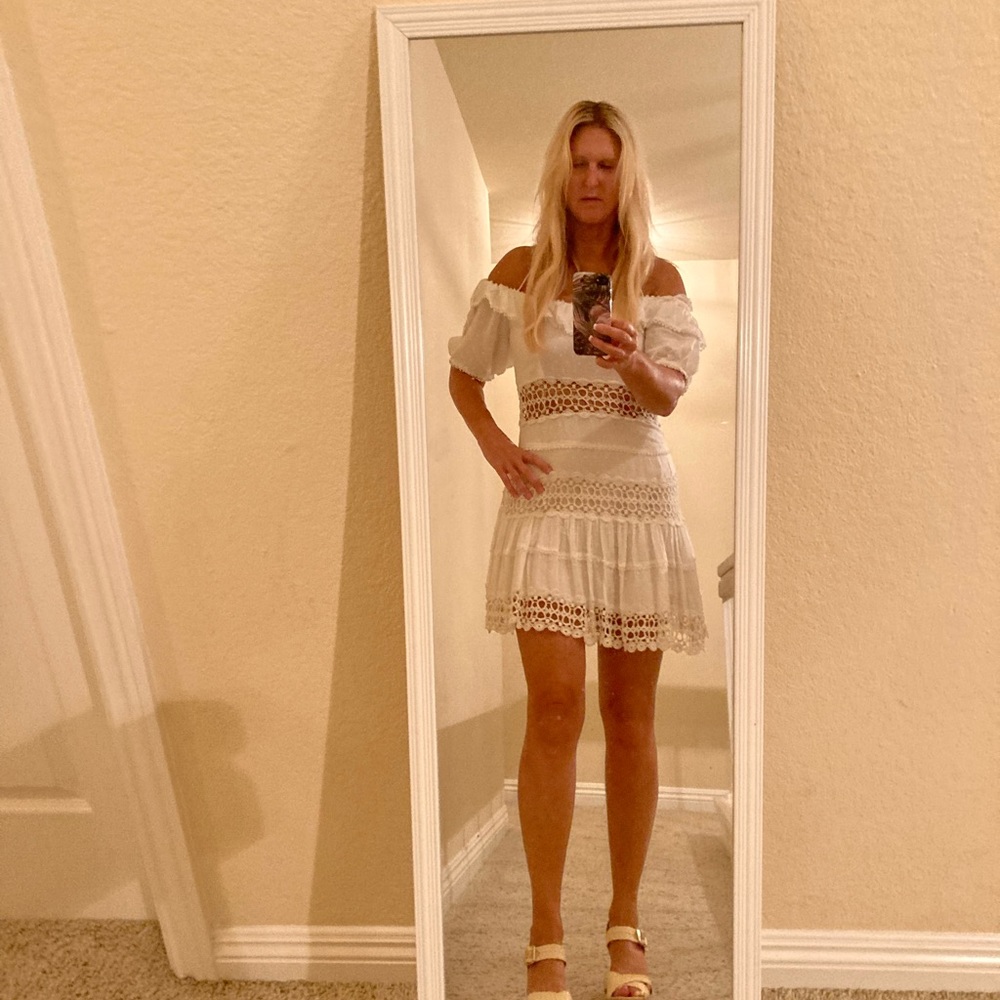 Free People off the shoulder short white dress with cut out pattern